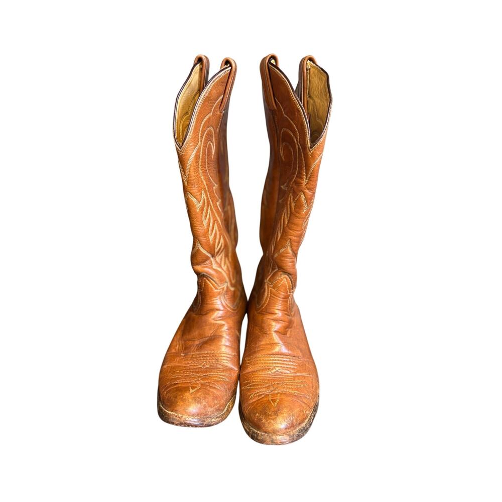 TONY LAMA VINTAGE BROWN LEATHER WESTERN COWBOY BOOTS SIZE 9